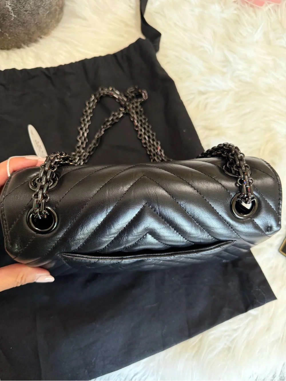 CHANEL SO BLACK REISSUE 2.55 FLAP CHEVRON AGED CALFSKIN MINI